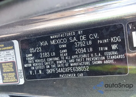 2023 Kia Forte Gt-Line из США, поврежденный, VIN 3KPF54ADXPE638052